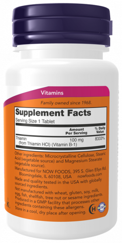 NOW Витамин В-1 (Тиамин), 100 таблеток