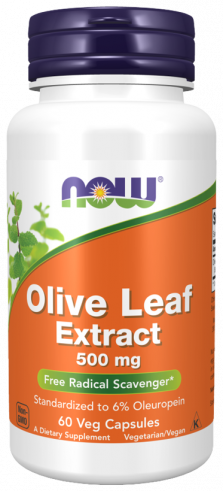 NOW Olive Leaf Extract 500 mg, Экстракт листьев оливы 500 мг, 60 капсул