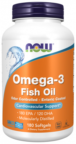 NOW Omega-3, Molecularly Distilled &amp; Enteric Coated Softgels, Омега-3 дезодорированная, 180 капсул